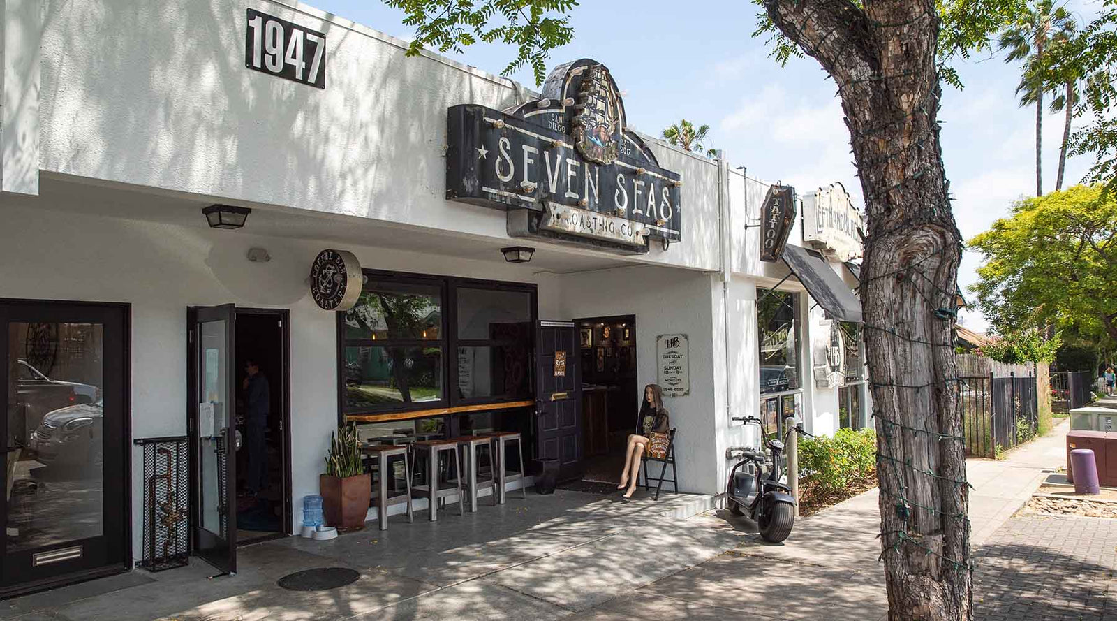 San Diego specialty coffee roaster cafe in a sunny day