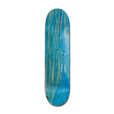 Blue Top of white skateboard deck with seven seas logo large in the middle in collaboration with OSBT clothing